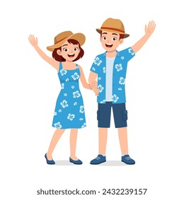 young couple standing and ready for vacation