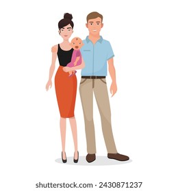 Pareja joven de pie juntos y abrazando, madre sosteniendo al bebé recién nacido ilustración vectorial