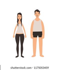 Young couple standing in the underware, front view. Flat vector illustration. Isolated on white background.