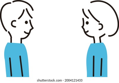 Young couple staring at each other with a smile 