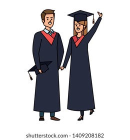 young couple students graduated celebrating