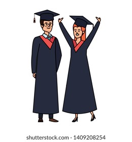 young couple students graduated celebrating