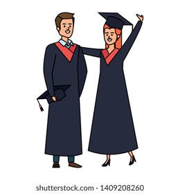 young couple students graduated celebrating