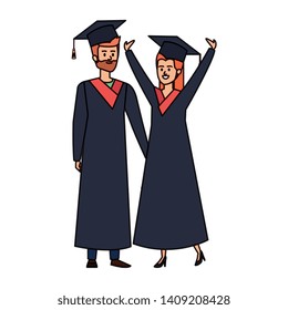 young couple students graduated celebrating