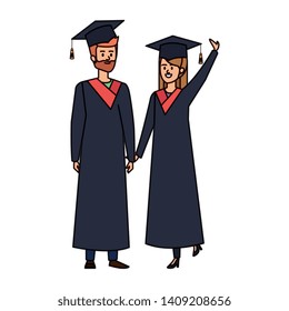 young couple students graduated celebrating