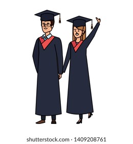 young couple students graduated celebrating