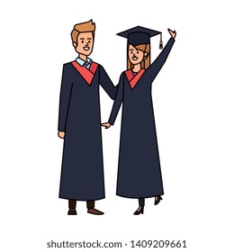 young couple students graduated celebrating