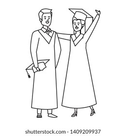 young couple students graduated celebrating