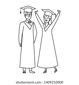 young couple students graduated celebrating
