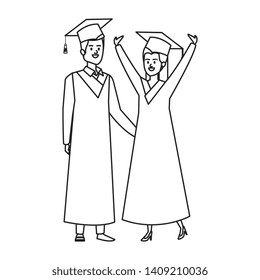 young couple students graduated celebrating