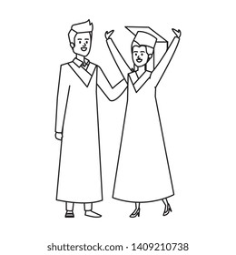 young couple students graduated celebrating