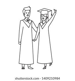 young couple students graduated celebrating