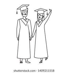 young couple students graduated celebrating