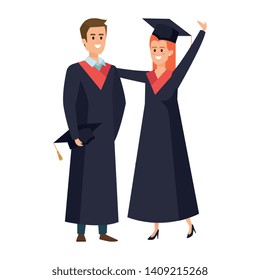 young couple students graduated celebrating