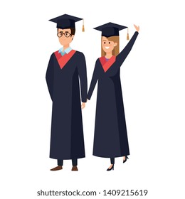 young couple students graduated celebrating