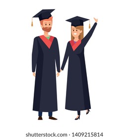 young couple students graduated celebrating