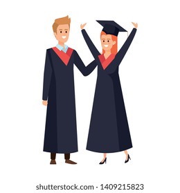 young couple students graduated celebrating