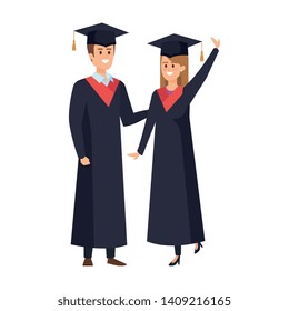 young couple students graduated celebrating