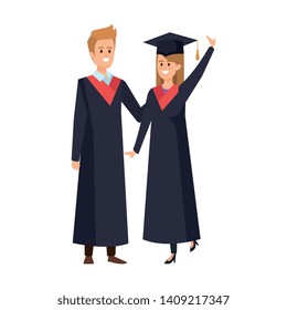 young couple students graduated celebrating