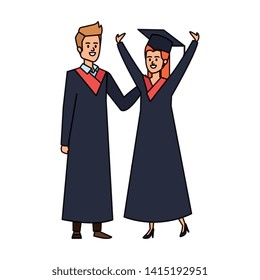 young couple students graduated celebrating