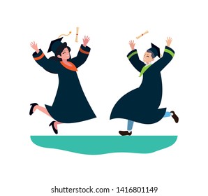 young couple students graduated celebrating