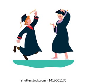 young couple students graduated celebrating