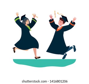 young couple students graduated celebrating