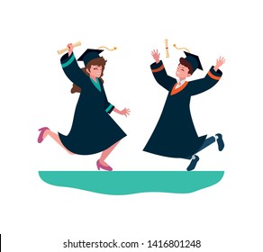 young couple students graduated celebrating