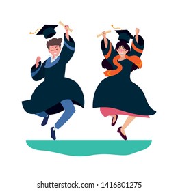 young couple students graduated celebrating