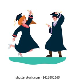young couple students graduated celebrating