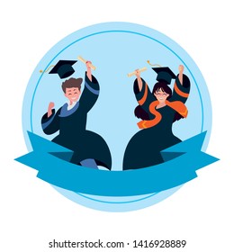 young couple students graduated celebrating