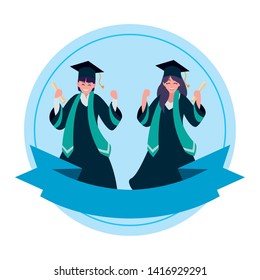 young couple students graduated celebrating