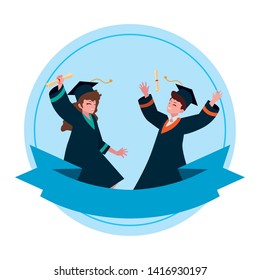 young couple students graduated celebrating