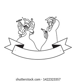 young couple students graduated celebrating with ribbon