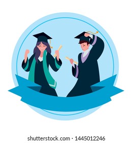 young couple students graduated celebrating