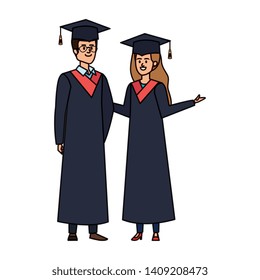 young couple students graduated characters