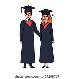 young couple students graduated characters