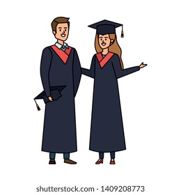 young couple students graduated characters