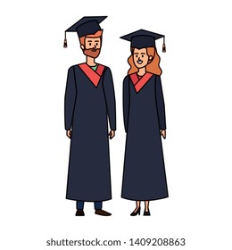 young couple students graduated characters