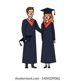 young couple students graduated characters
