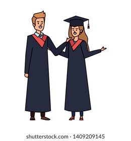 young couple students graduated characters