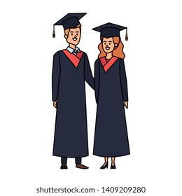 young couple students graduated characters