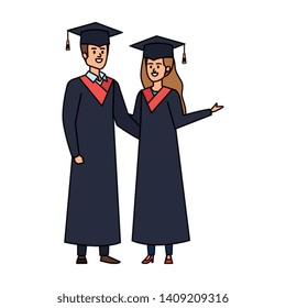 young couple students graduated characters
