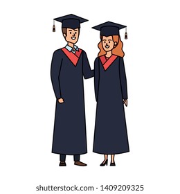 young couple students graduated characters