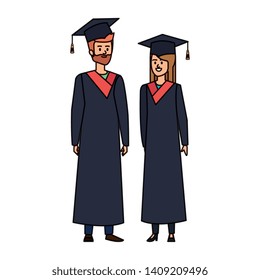 young couple students graduated characters