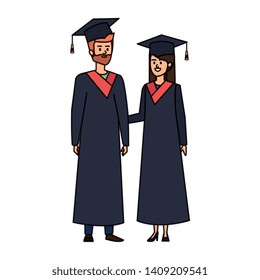 young couple students graduated characters