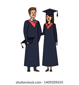 young couple students graduated characters