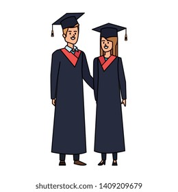 young couple students graduated characters