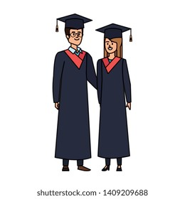 young couple students graduated characters