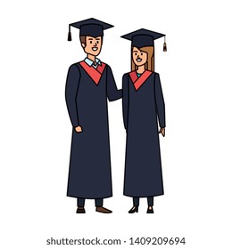 young couple students graduated characters